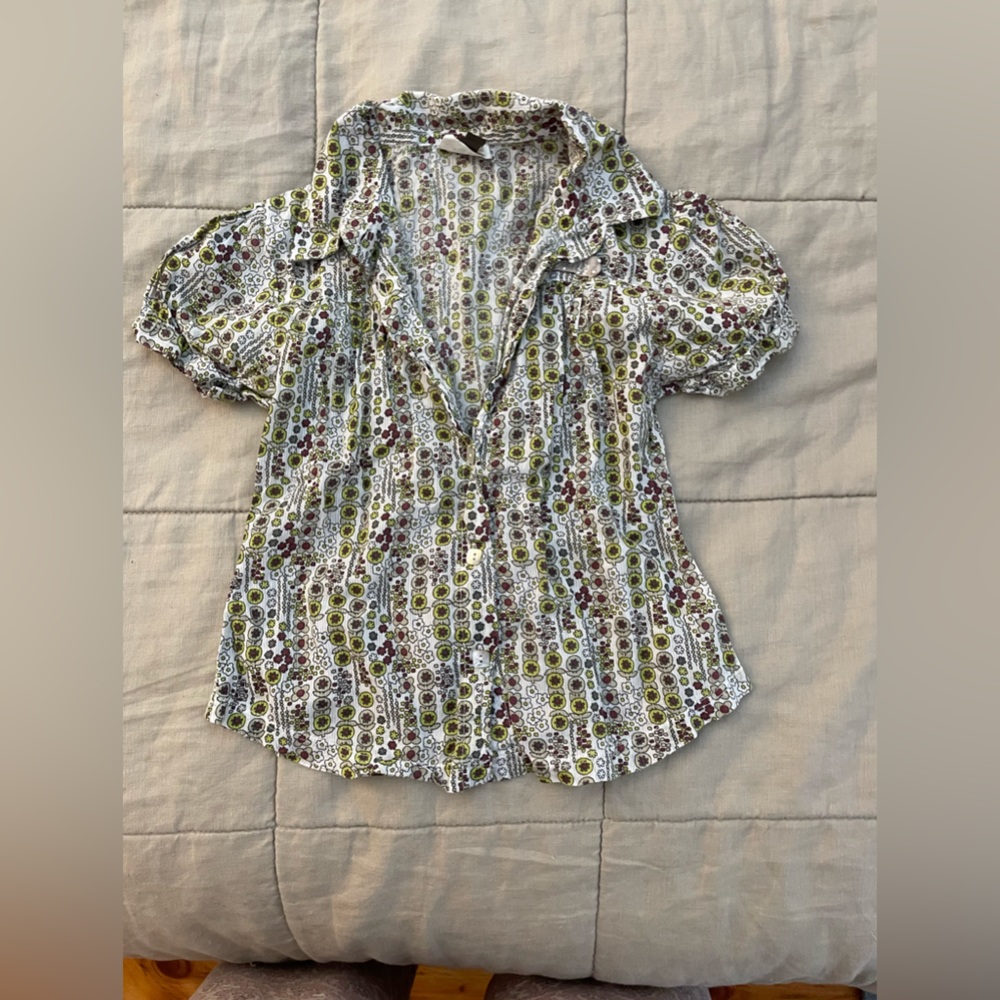 4t IKKS button down green retro top.